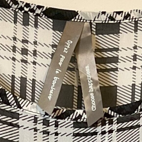 Sheer B&W Classic Plaid High Low Blouse - Picture 11 of 12